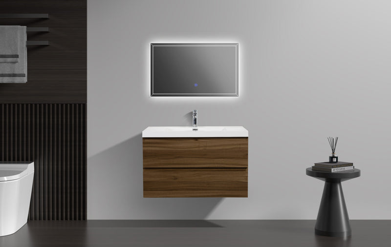 Laviva 313AUR-36SW-GW Aurora 36" Smokey Walnut Wall Hung Bathroom Vanity with White Acrylic Countertop - view 6