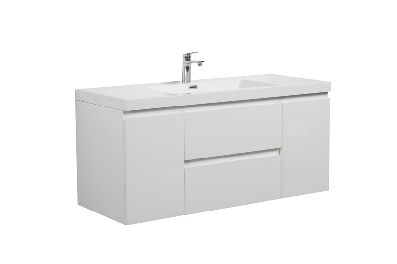 Laviva 313AUR-48GPW-GW Aurora 48" Glossy Polar White Wall Hung Bathroom Vanity with White Acrylic Countertop