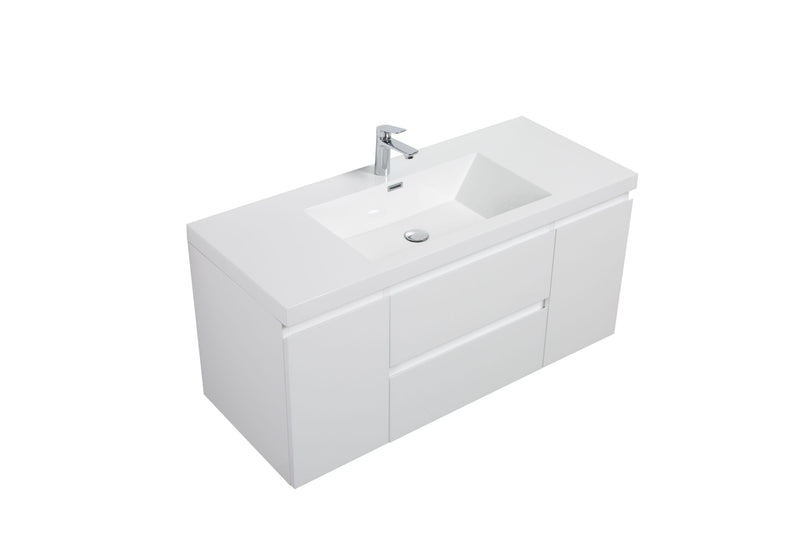 Laviva 313AUR-48GPW-GW Aurora 48" Glossy Polar White Wall Hung Bathroom Vanity with White Acrylic Countertop