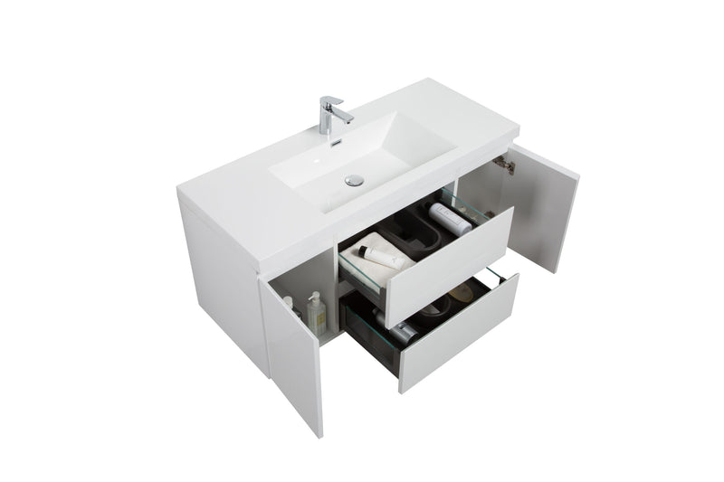 Laviva 313AUR-48GPW-GW Aurora 48" Glossy Polar White Wall Hung Bathroom Vanity with White Acrylic Countertop
