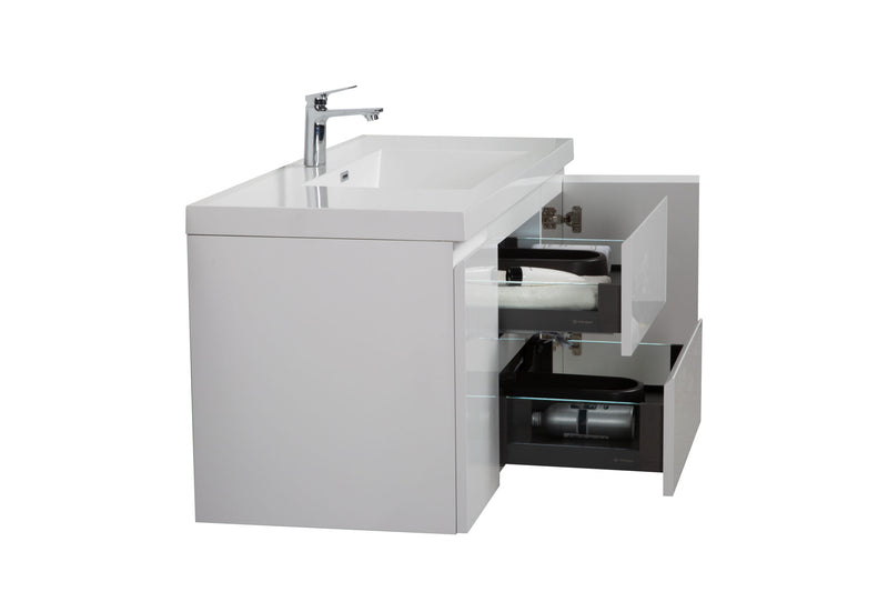 Laviva 313AUR-48GPW-GW Aurora 48" Glossy Polar White Wall Hung Bathroom Vanity with White Acrylic Countertop
