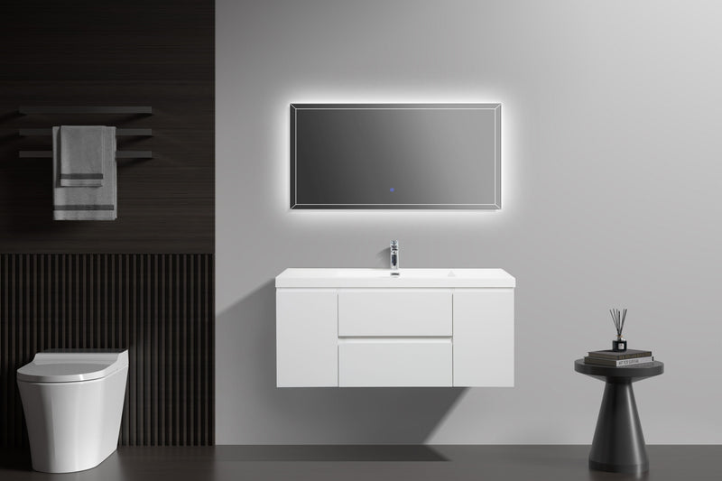Laviva 313AUR-48GPW-GW Aurora 48" Glossy Polar White Wall Hung Bathroom Vanity with White Acrylic Countertop