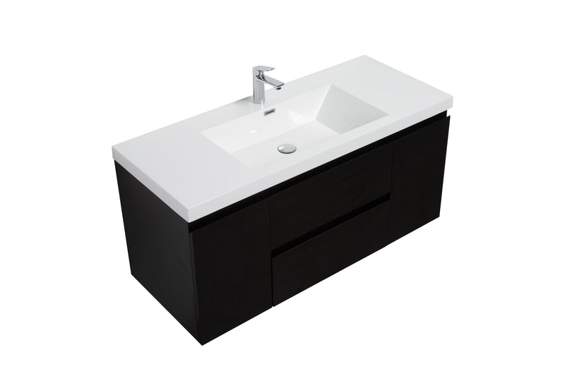 Laviva 313AUR-48MMB-GW Aurora 48" Matte Midnight Black Wall Hung Bathroom Vanity with White Acrylic Countertop - view 2