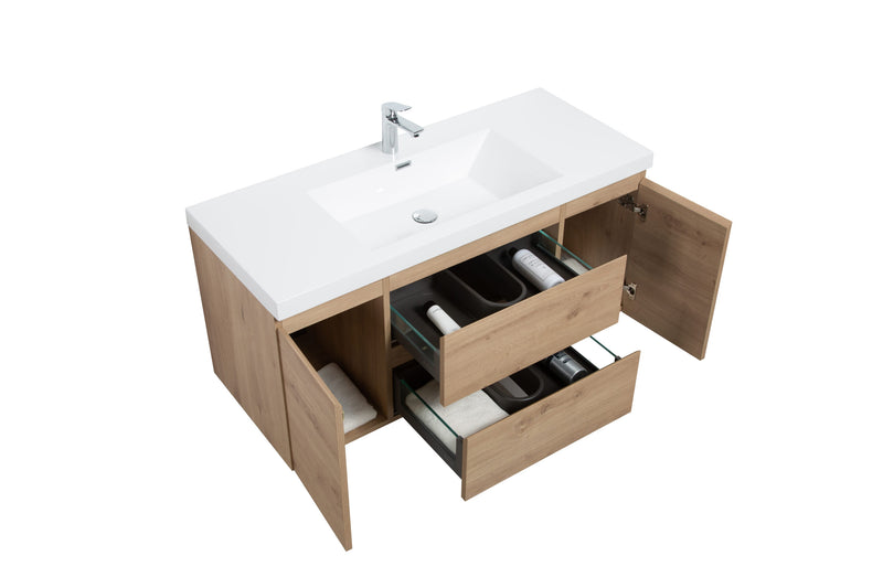 Laviva 313AUR-48SO-GW Aurora 48" Sonoma Oak Wall Hung Bathroom Vanity with White Acrylic Countertop - view 3