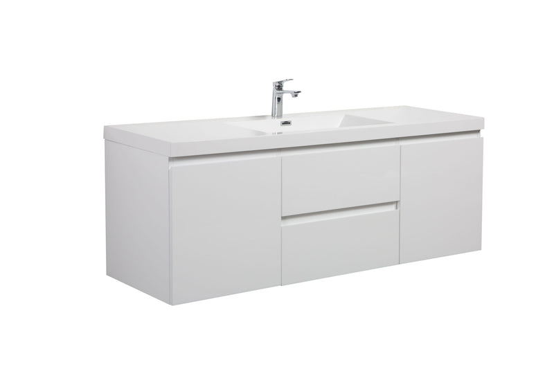 Laviva 313AUR-60CGPW-GW Aurora 60" Glossy Polar White Wall Hung Single Sink Bathroom Vanity with White Acrylic Countertop