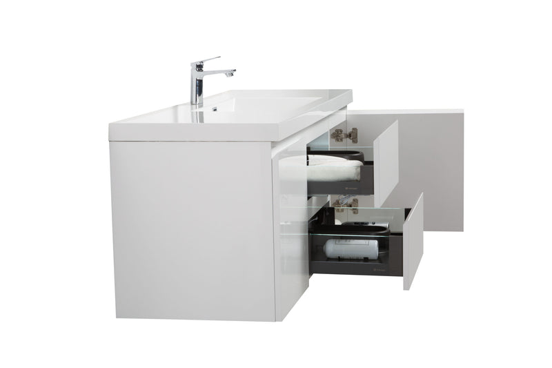 Laviva 313AUR-60CGPW-GW Aurora 60" Glossy Polar White Wall Hung Single Sink Bathroom Vanity with White Acrylic Countertop