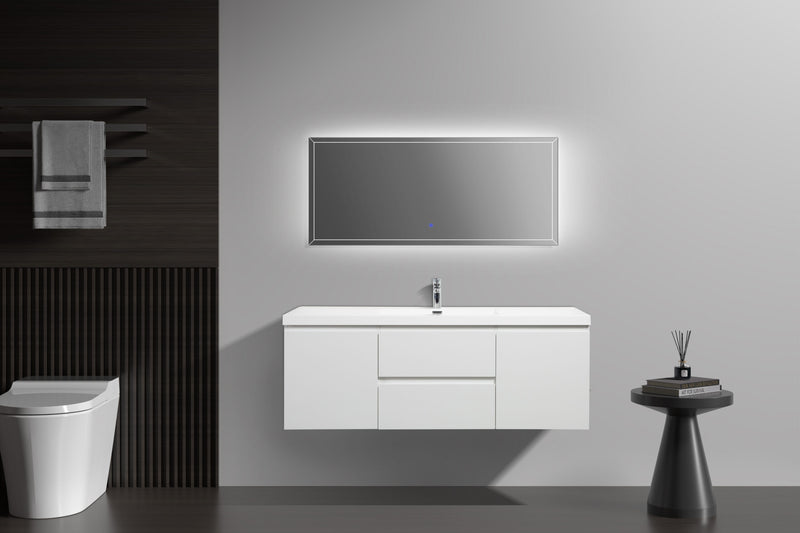 Laviva 313AUR-60CGPW-GW Aurora 60" Glossy Polar White Wall Hung Single Sink Bathroom Vanity with White Acrylic Countertop