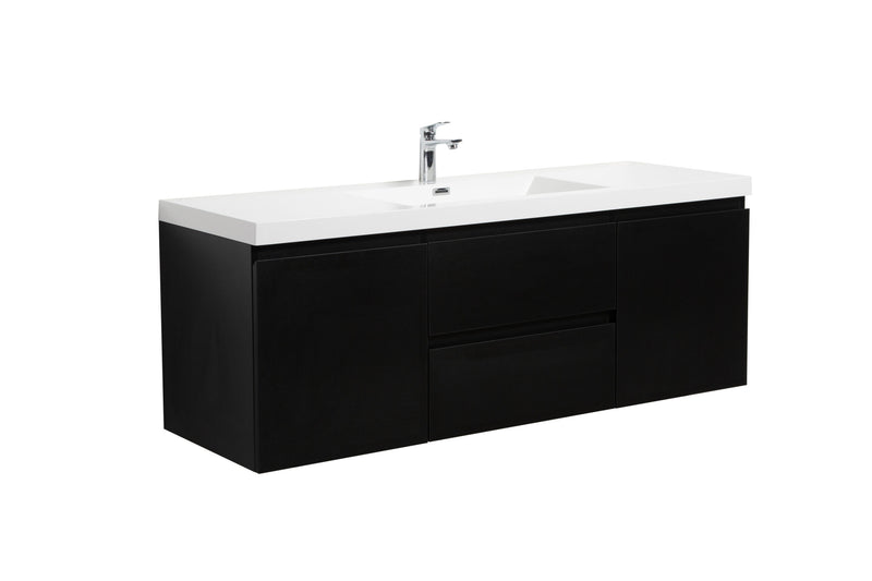 Laviva 313AUR-60CMMB-GW Aurora 60" Matte Midnight Black Wall Hung Single Sink Bathroom Vanity