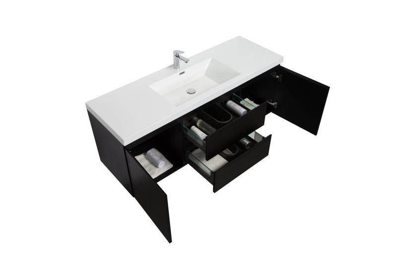 Laviva 313AUR-60CMMB-GW Aurora 60" Matte Midnight Black Wall Hung Single Sink Bathroom Vanity with White Acrylic Countertop - view 3