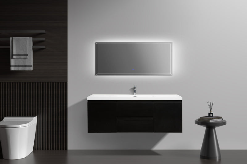 Laviva 313AUR-60CMMB-GW Aurora 60" Matte Midnight Black Wall Hung Single Sink Bathroom Vanity with White Acrylic Countertop
