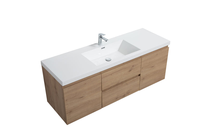 Laviva 313AUR-60CSO-GW Aurora 60" Sonoma Oak Wall Hung Single Sink Bathroom Vanity with White Acrylic Countertop