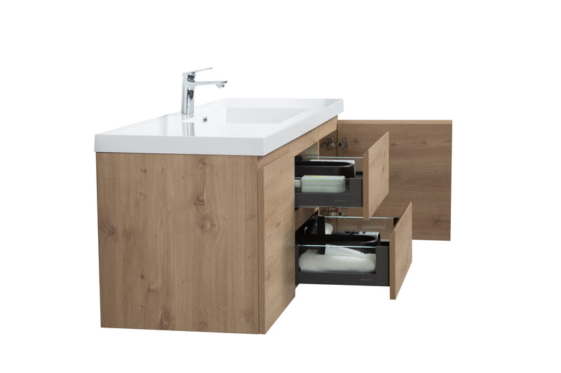 Laviva 313AUR-60CSO-GW Aurora 60" Sonoma Oak Wall Hung Single Sink Bathroom Vanity with White Acrylic Countertop