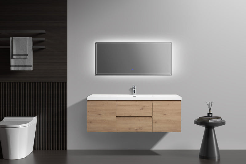 Laviva 313AUR-60CSO-GW Aurora 60" Sonoma Oak Wall Hung Single Sink Bathroom Vanity with White Acrylic Countertop