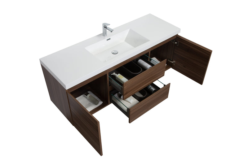 Laviva 313AUR-60CSW-GW Aurora 60" Smokey Walnut Wall Hung Single Sink Bathroom Vanity with White Acrylic Countertop - view 3