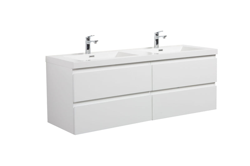 Laviva 313AUR-60DGPW-GW Aurora 60" Glossy Polar White Wall Hung Double Sink Bathroom Vanity