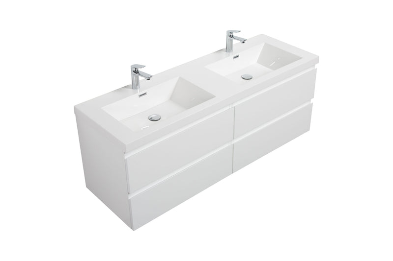 Laviva 313AUR-60DGPW-GW Aurora 60" Glossy Polar White Wall Hung Double Sink Bathroom Vanity with White Acrylic Countertop - view 2