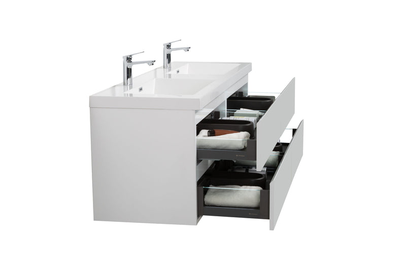 Laviva 313AUR-60DGPW-GW Aurora 60" Glossy Polar White Wall Hung Double Sink Bathroom Vanity with White Acrylic Countertop - view 4