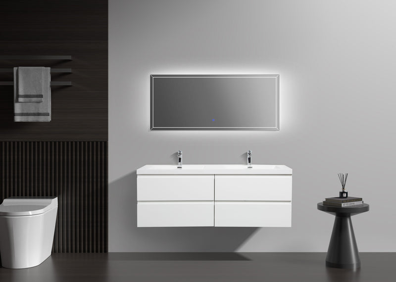 Laviva 313AUR-60DGPW-GW Aurora 60" Glossy Polar White Wall Hung Double Sink Bathroom Vanity with White Acrylic Countertop - view 6