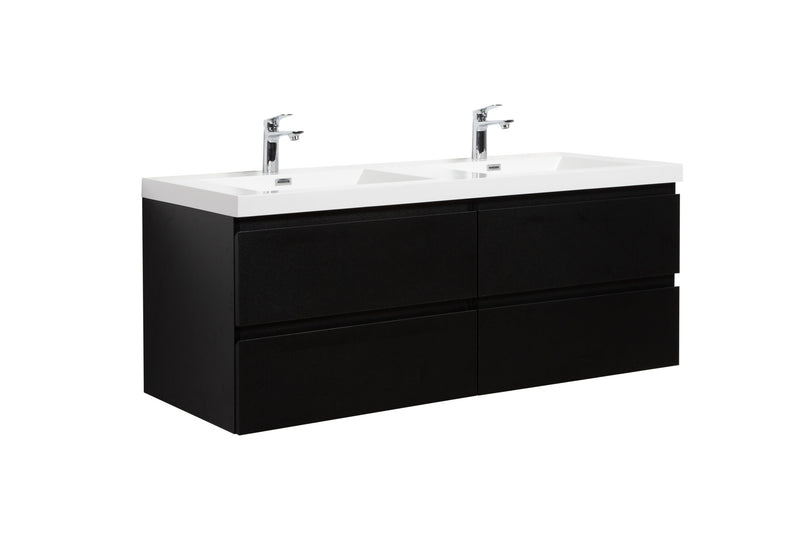 Laviva 313AUR-60DMMB-GW Aurora 60" Matte Midnight Black Wall Hung Double Sink Bathroom Vanity