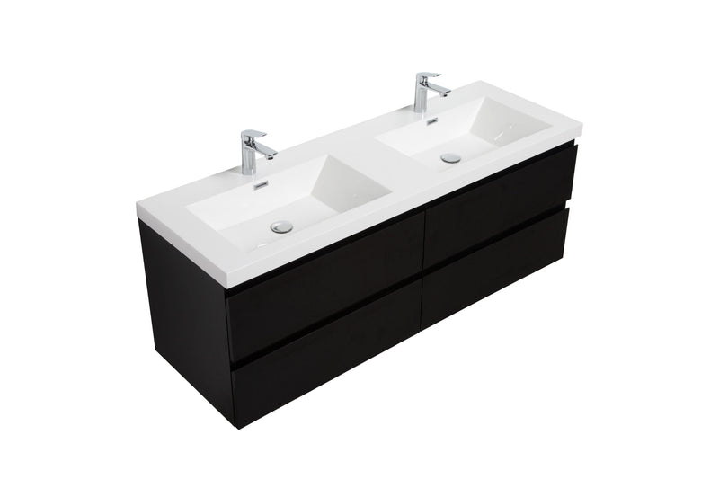 Laviva 313AUR-60DMMB-GW Aurora 60" Matte Midnight Black Wall Hung Double Sink Bathroom Vanity with White Acrylic Countertop - view 2