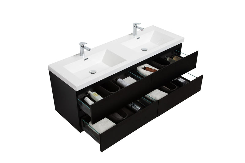Laviva 313AUR-60DMMB-GW Aurora 60" Matte Midnight Black Wall Hung Double Sink Bathroom Vanity with White Acrylic Countertop - view 3