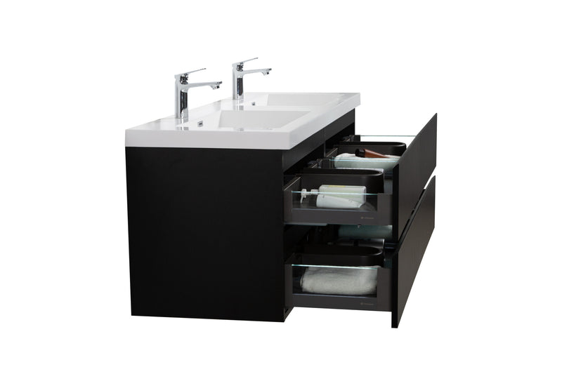 Laviva 313AUR-60DMMB-GW Aurora 60" Matte Midnight Black Wall Hung Double Sink Bathroom Vanity with White Acrylic Countertop - view 4