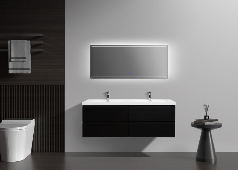 Laviva 313AUR-60DMMB-GW Aurora 60" Matte Midnight Black Wall Hung Double Sink Bathroom Vanity with White Acrylic Countertop - view 6