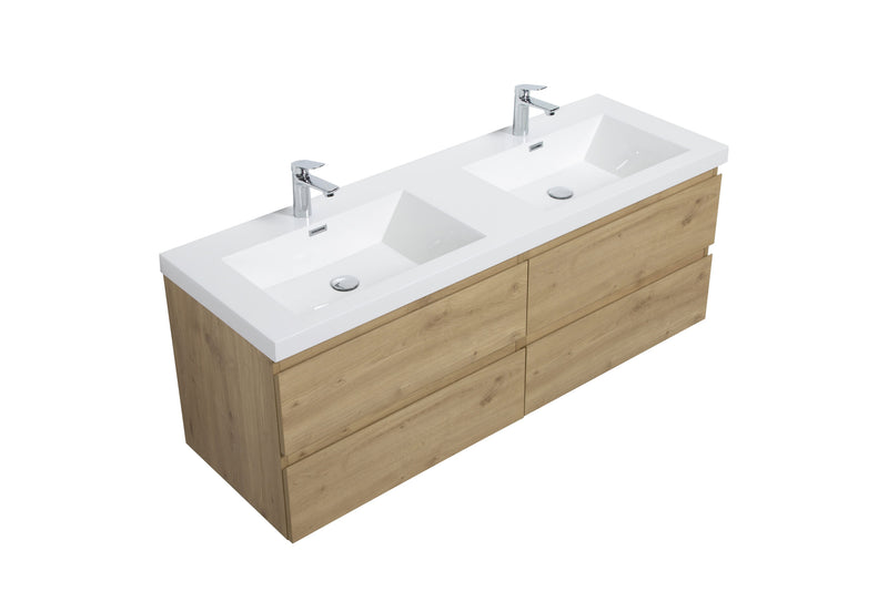Laviva 313AUR-60DSO-GW Aurora 60" Sonoma Oak Wall Hung Double Sink Bathroom Vanity with White Acrylic Countertop
