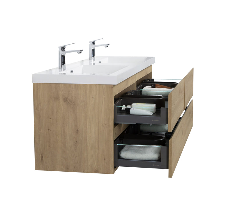 Laviva 313AUR-60DSO-GW Aurora 60" Sonoma Oak Wall Hung Double Sink Bathroom Vanity with White Acrylic Countertop