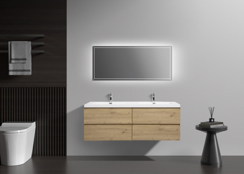 Laviva 313AUR-60DSO-GW Aurora 60" Sonoma Oak Wall Hung Double Sink Bathroom Vanity with White Acrylic Countertop