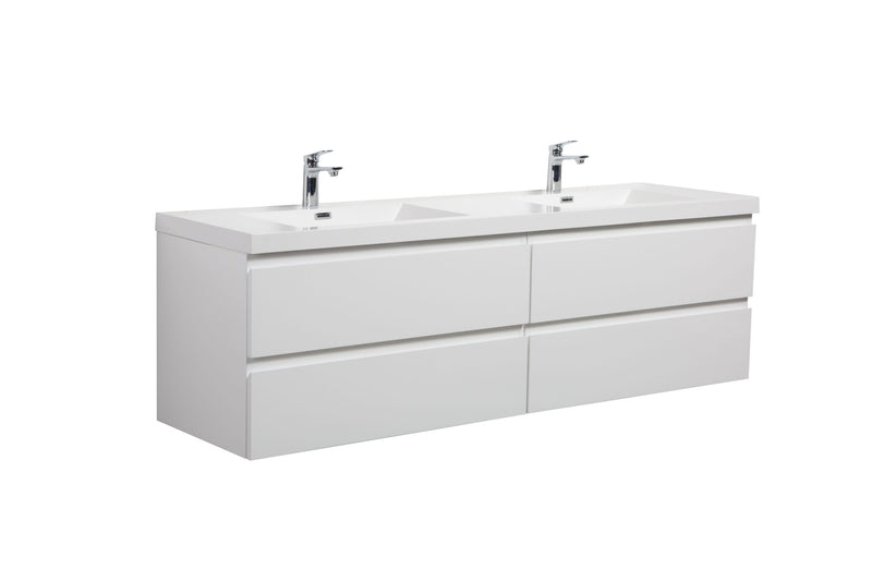 Laviva 313AUR-72DGPW-GW Aurora 72" Glossy Polar White Wall Hung Double Sink Bathroom Vanity