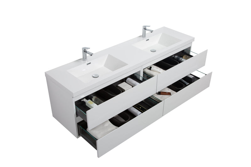 Laviva 313AUR-72DGPW-GW Aurora 72" Glossy Polar White Wall Hung Double Sink Bathroom Vanity with White Acrylic Countertop - view 2