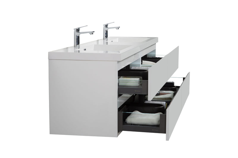 Laviva 313AUR-72DGPW-GW Aurora 72" Glossy Polar White Wall Hung Double Sink Bathroom Vanity with White Acrylic Countertop - view 3