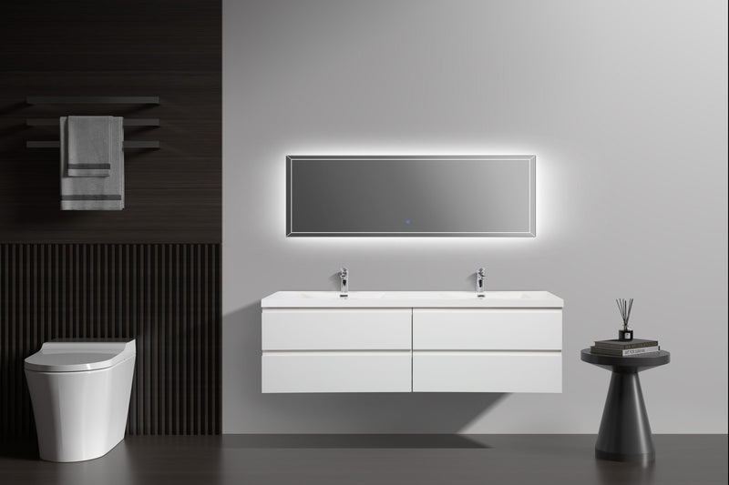 Laviva 313AUR-72DGPW-GW Aurora 72" Glossy Polar White Wall Hung Double Sink Bathroom Vanity with White Acrylic Countertop - view 5