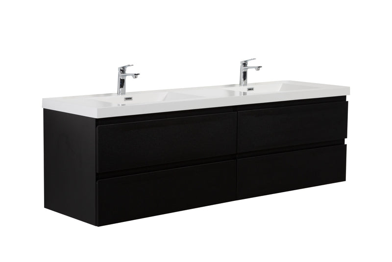 Laviva 313AUR-72DMMB-GW Aurora 72" Matte Midnight Black Wall Hung Double Sink Bathroom Vanity
