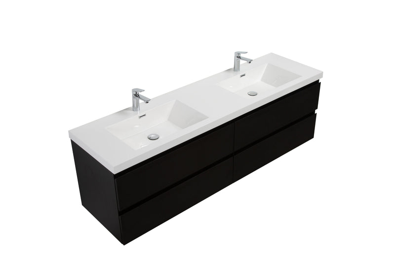 Laviva 313AUR-72DMMB-GW Aurora 72" Matte Midnight Black Wall Hung Double Sink Bathroom Vanity with White Acrylic Countertop - view 2