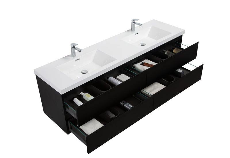 Laviva 313AUR-72DMMB-GW Aurora 72" Matte Midnight Black Wall Hung Double Sink Bathroom Vanity with White Acrylic Countertop - view 3