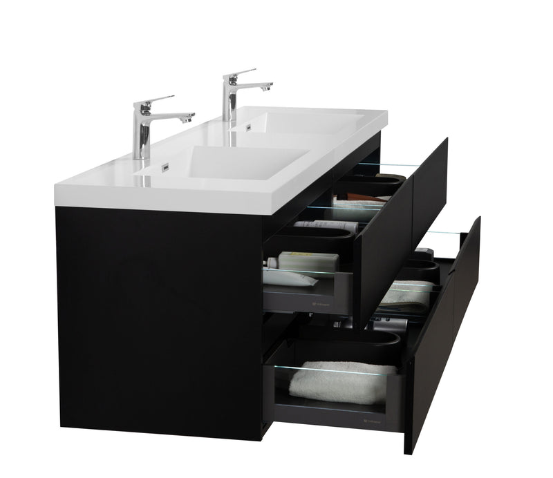 Laviva 313AUR-72DMMB-GW Aurora 72" Matte Midnight Black Wall Hung Double Sink Bathroom Vanity with White Acrylic Countertop - view 4