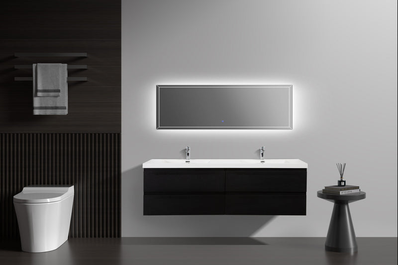 Laviva 313AUR-72DMMB-GW Aurora 72" Matte Midnight Black Wall Hung Double Sink Bathroom Vanity with White Acrylic Countertop - view 6