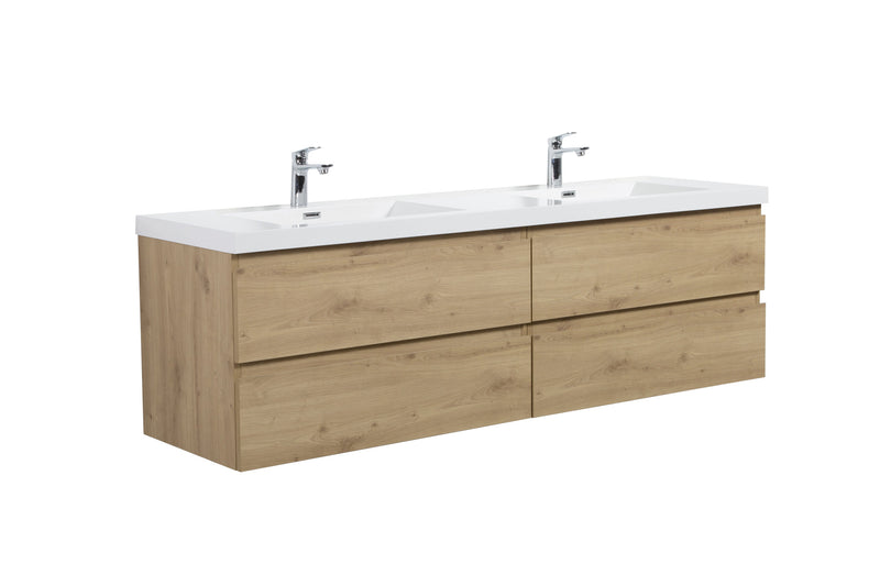 Laviva 313AUR-72DSO-GW Aurora 72" Sonoma Oak Wall Hung Double Sink Bathroom Vanity with White Acrylic Countertop