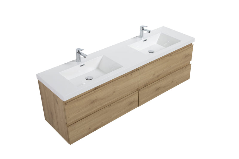 Laviva 313AUR-72DSO-GW Aurora 72" Sonoma Oak Wall Hung Double Sink Bathroom Vanity with White Acrylic Countertop