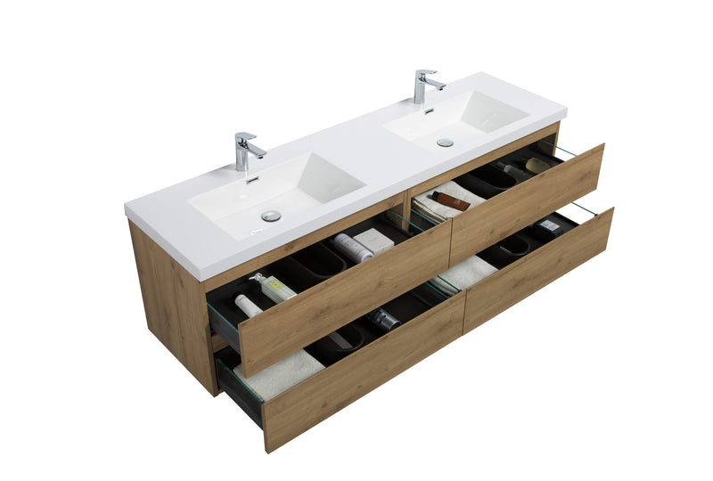 Laviva 313AUR-72DSO-GW Aurora 72" Sonoma Oak Wall Hung Double Sink Bathroom Vanity with White Acrylic Countertop
