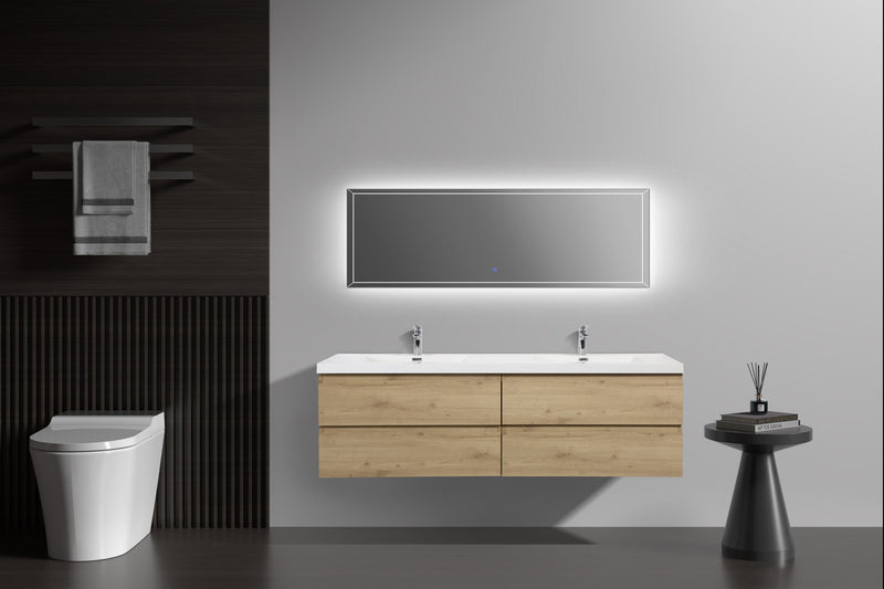 Laviva 313AUR-72DSO-GW Aurora 72" Sonoma Oak Wall Hung Double Sink Bathroom Vanity with White Acrylic Countertop