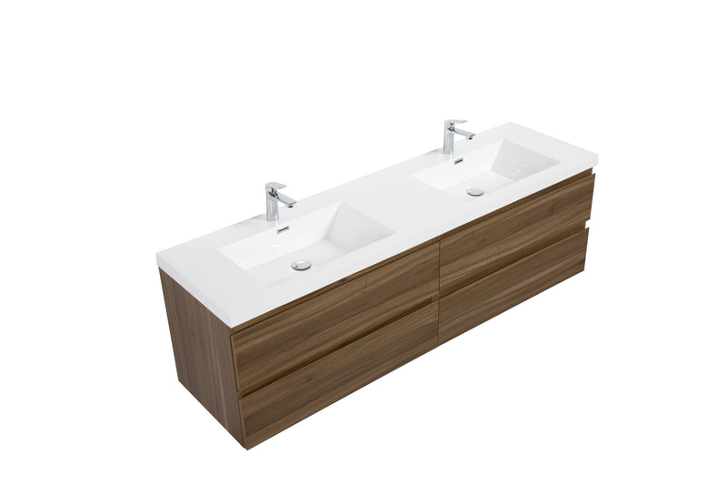 Laviva 313AUR-72DSW-GW Aurora 72" Smokey Walnut Wall Hung Double Sink Bathroom Vanity with White Acrylic Countertop