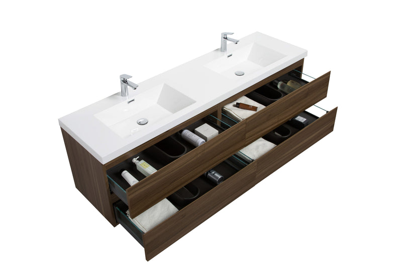 Laviva 313AUR-72DSW-GW Aurora 72" Smokey Walnut Wall Hung Double Sink Bathroom Vanity with White Acrylic Countertop