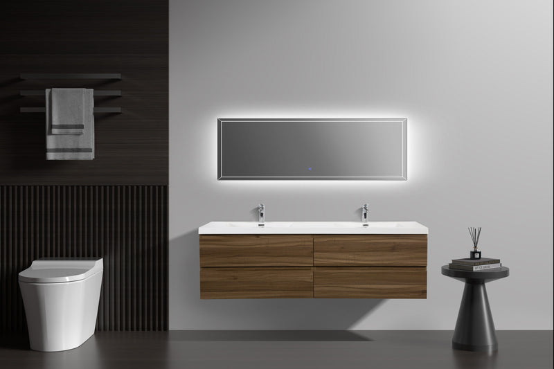 Laviva 313AUR-72DSW-GW Aurora 72" Smokey Walnut Wall Hung Double Sink Bathroom Vanity with White Acrylic Countertop