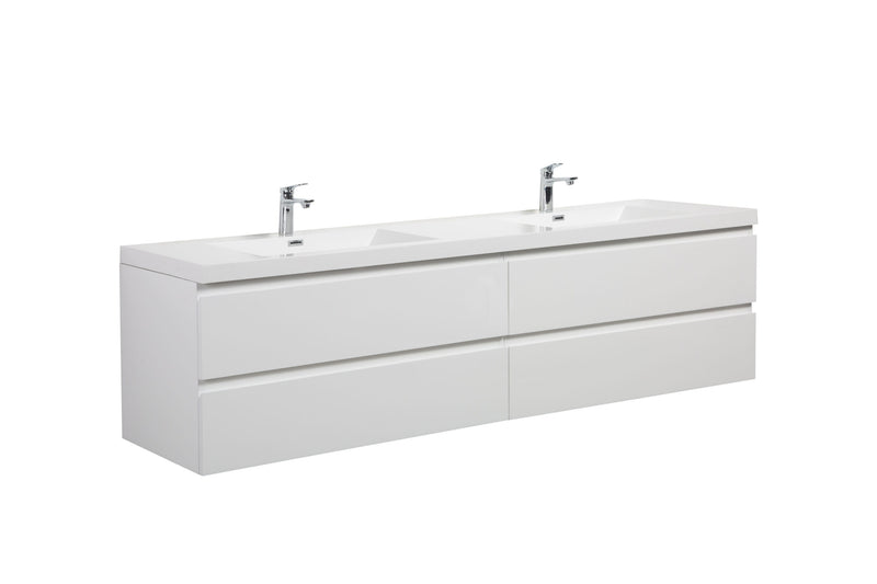 Laviva 313AUR-84DGPW-GW Aurora 84" Glossy Polar White Wall Hung Double Sink Bathroom Vanity