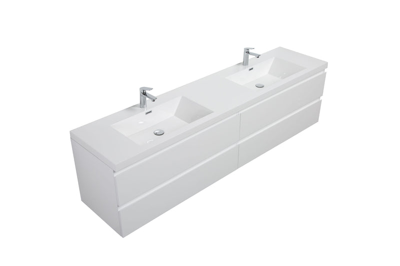 Laviva 313AUR-84DGPW-GW Aurora 84" Glossy Polar White Wall Hung Double Sink Bathroom Vanity with White Acrylic Countertop - view 2