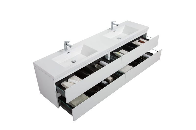 Laviva 313AUR-84DGPW-GW Aurora 84" Glossy Polar White Wall Hung Double Sink Bathroom Vanity with White Acrylic Countertop - view 3