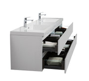 Laviva 313AUR-84DGPW-GW Aurora 84" Glossy Polar White Wall Hung Double Sink Bathroom Vanity with White Acrylic Countertop - view 4